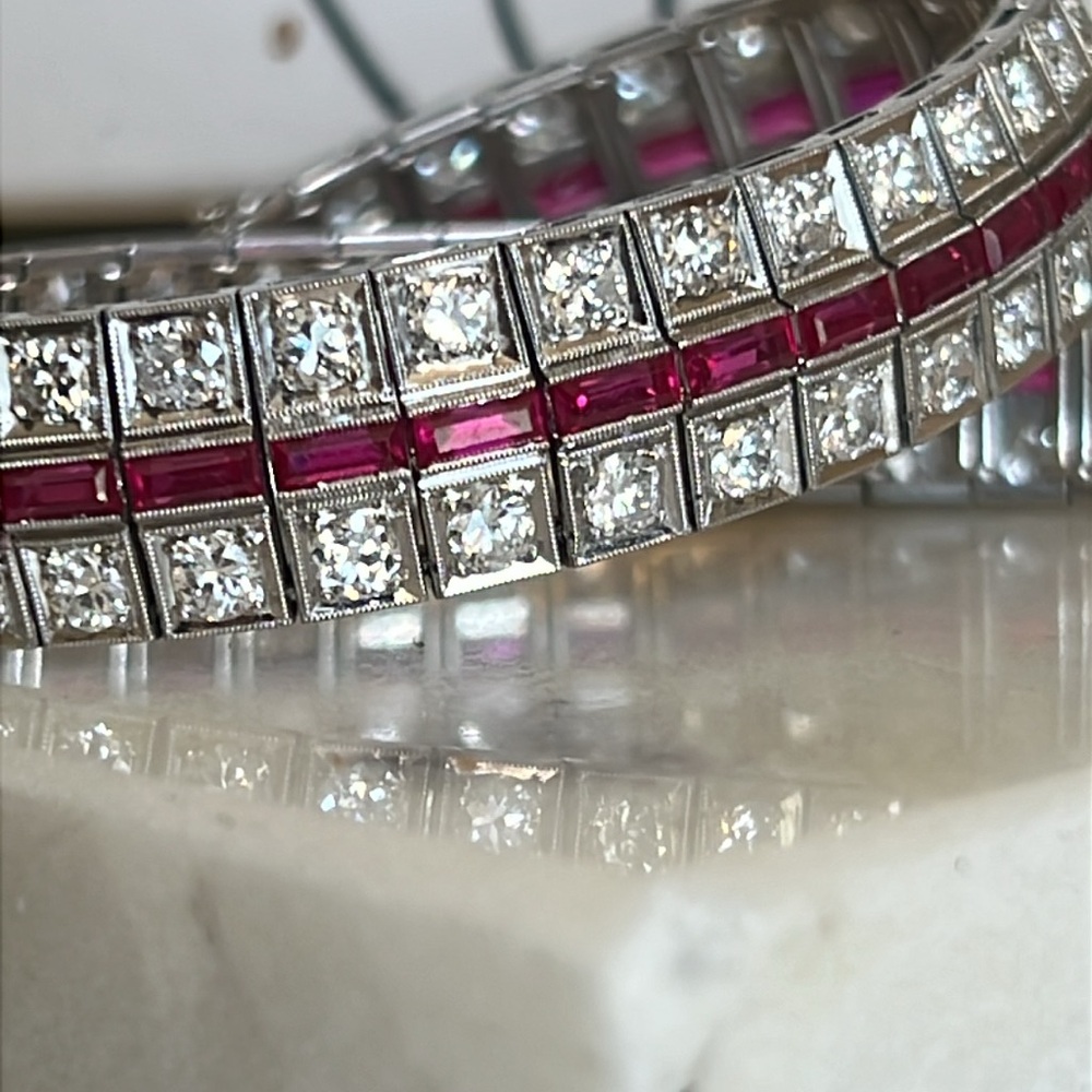 Platinum 5 carat diamond and Ruby bracelet - Picture 10 of 12